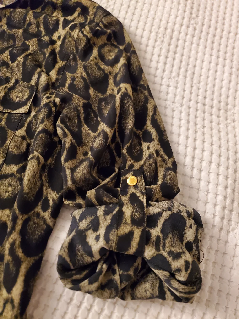 MICHAEL Michael Kors Leopard Print Zip Front Blouse Size L
